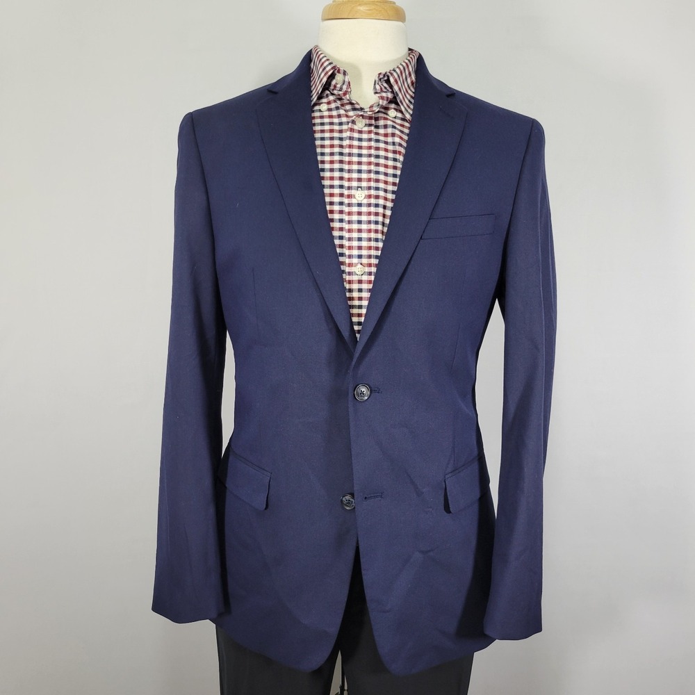 Alfani Men's Sport Coat Blazer Two Button Navy Blue Polyester Blend Slim Fit 40L